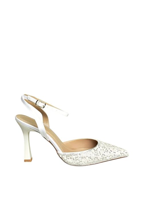 U676417604 Bej Kumaş Kalın Topuklu Abiye Ayakkabı - Görsel 8