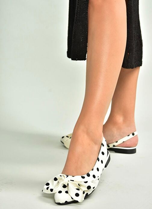 H726809004 Beyaz Puantiye/Siyah Kumaş Kadın Babet - Görsel 3