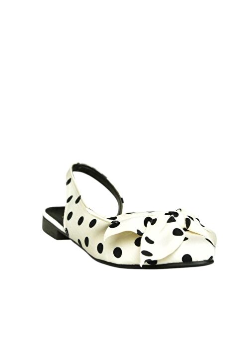 H726809004 Beyaz Puantiye/Siyah Kumaş Kadın Babet - Görsel 6