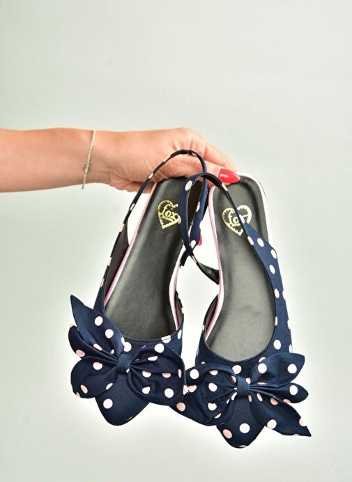 H726809004 Lacivert Puantiye/Pudra Kumaş Kadın Babet - Görsel 3