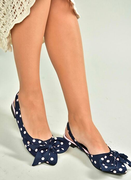 H726809004 Lacivert Puantiye/Pudra Kumaş Kadın Babet - Görsel 4