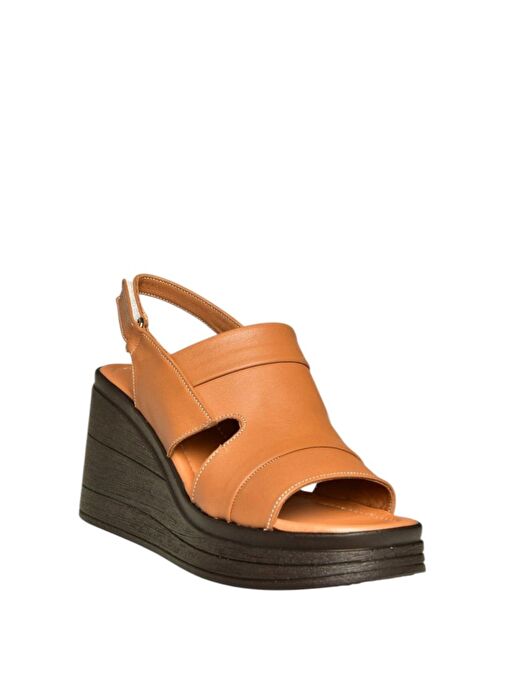 U555960303 Taba Hakiki Deri Dolgu Topuklu Kadın Ayakkabı - Görsel 6