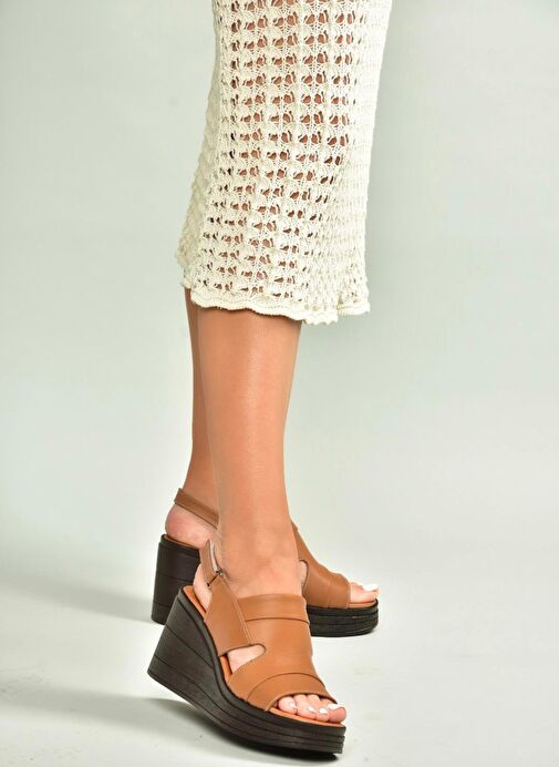 U555960303 Taba Hakiki Deri Dolgu Topuklu Kadın Ayakkabı - Görsel 3