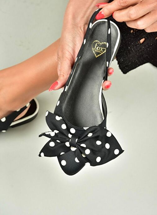 H726809004 Siyah Puantiye/Beyaz Kumaş Kadın Babet - Görsel 2