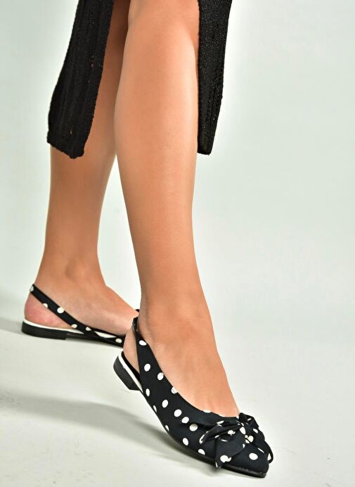 H726809004 Siyah Puantiye/Beyaz Kumaş Kadın Babet - Görsel 3