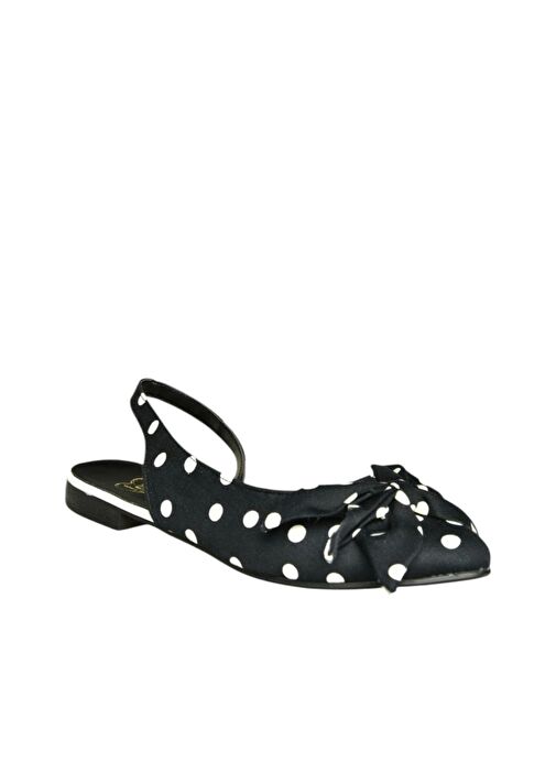 H726809004 Siyah Puantiye/Beyaz Kumaş Kadın Babet - Görsel 6