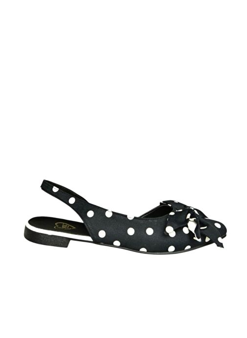 H726809004 Siyah Puantiye/Beyaz Kumaş Kadın Babet - Görsel 7