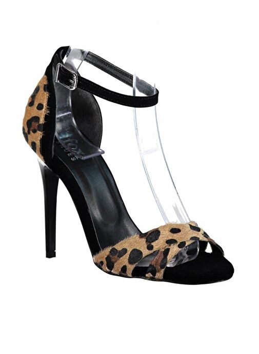 B922113802 Siyah/Leopar Süet İnce Topuklu Kadın Ayakkabı - Görsel 4