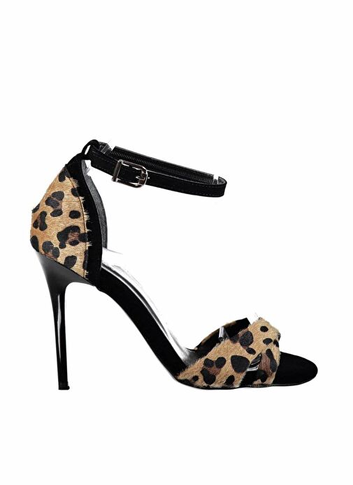 B922113802 Siyah/Leopar Süet İnce Topuklu Kadın Ayakkabı - Görsel 2