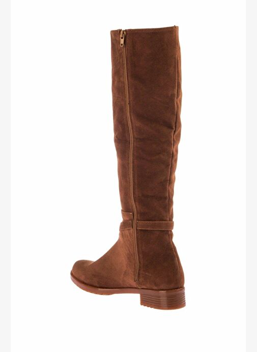 E726203402 Taba/Altın Süet Alçak Topuklu Kadın Çizme - Görsel 5