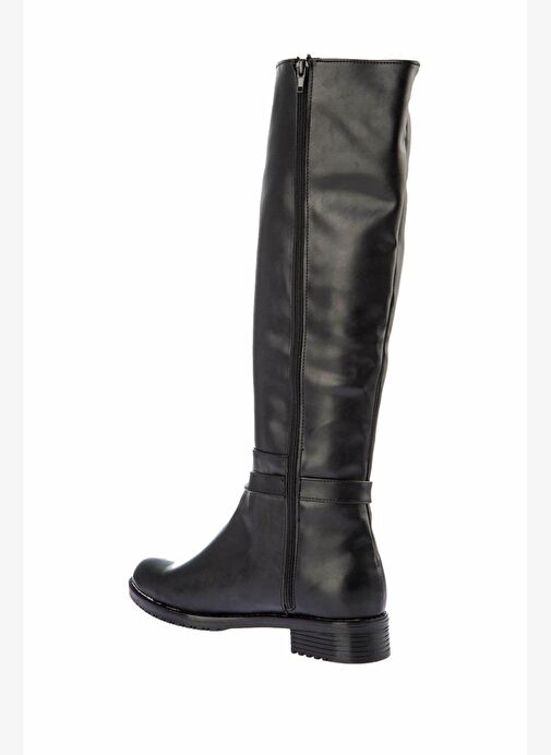 E726203409 Siyah Cilt Alçak Topuklu Kadın Çizme - Görsel 5