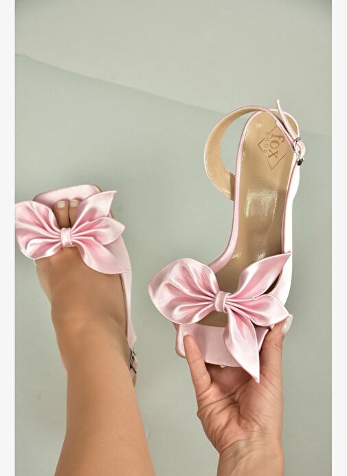 K749384904 Pembe Kumaş Kurdele Detaylı Topuklu Ayakkabı - Görsel 7