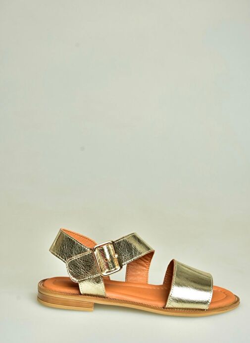 U944150303 Altın Kalın Bantlı Hakiki Deri Kadın Sandalet - Görsel 3