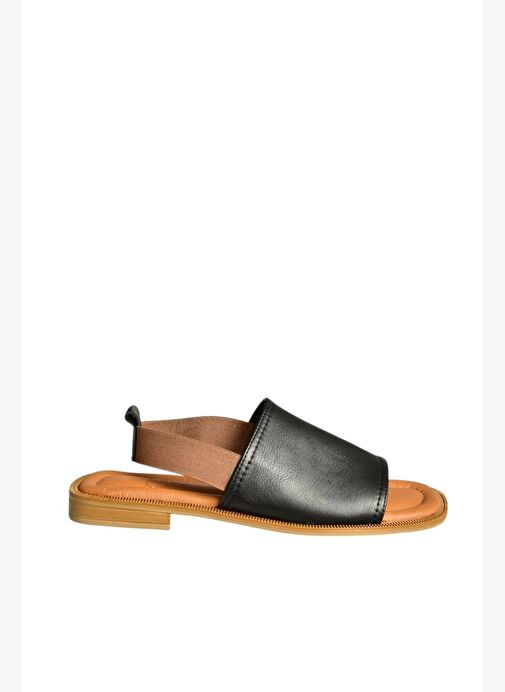 U944704203 Siyah Hakiki Deri Kadın Sandalet - Görsel 7