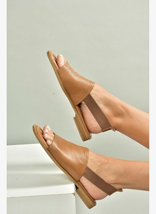 U944704203 Taba Hakiki Deri Kadın Sandalet - Görsel 3