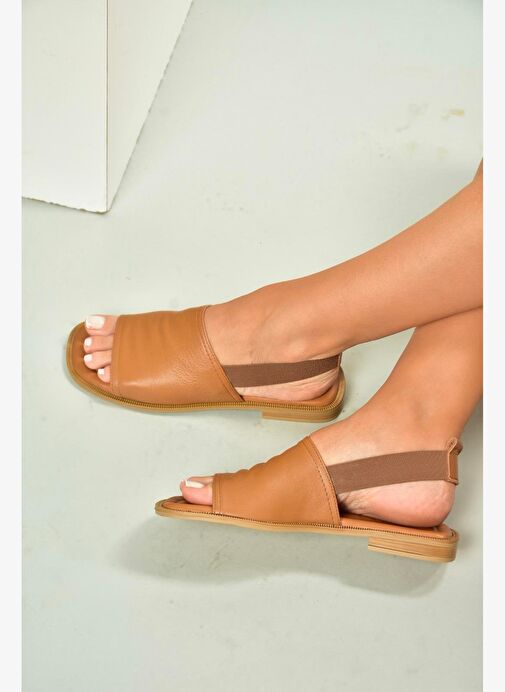 U944704203 Taba Hakiki Deri Kadın Sandalet - Görsel 2