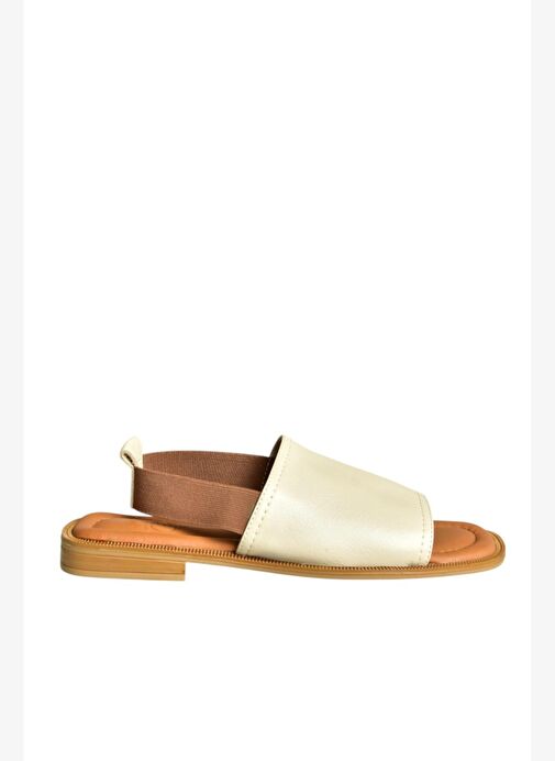 U944704203 Bej Hakiki Deri Kadın Sandalet - Görsel 6