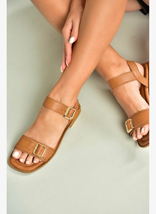 U944834003 Taba Hakiki Deri Kadın Sandalet - Görsel 2