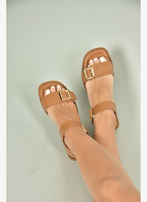 U944834003 Taba Hakiki Deri Kadın Sandalet - Görsel 3