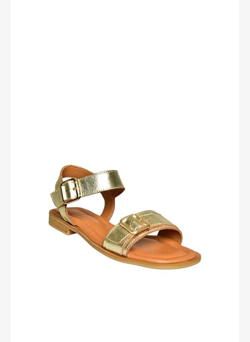 U944834003 Altın Hakiki Deri Kadın Sandalet - Görsel 6