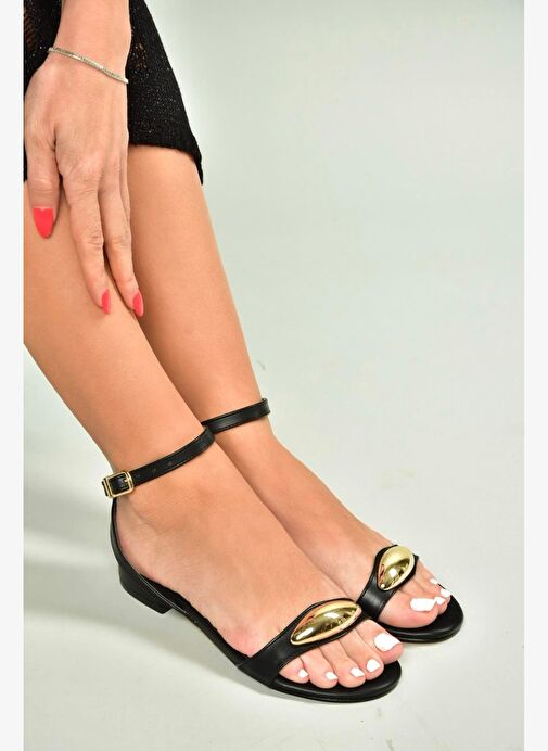 U726017209 Siyah Alçak TopuklU Kadın Sandalet - Görsel 2