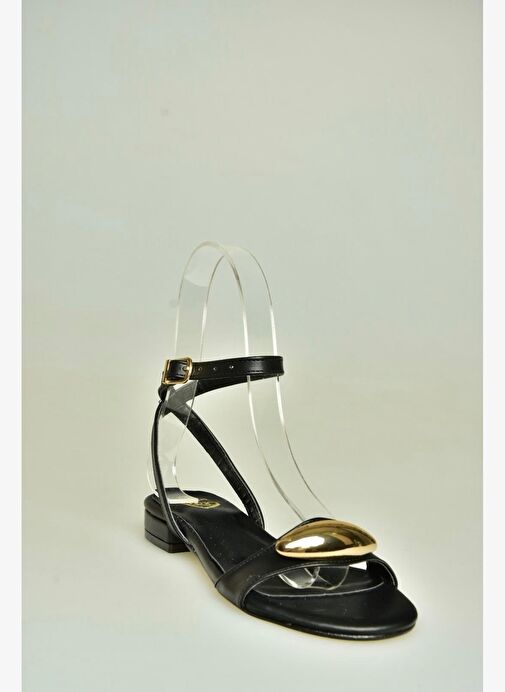 U726017209 Siyah Alçak TopuklU Kadın Sandalet - Görsel 7