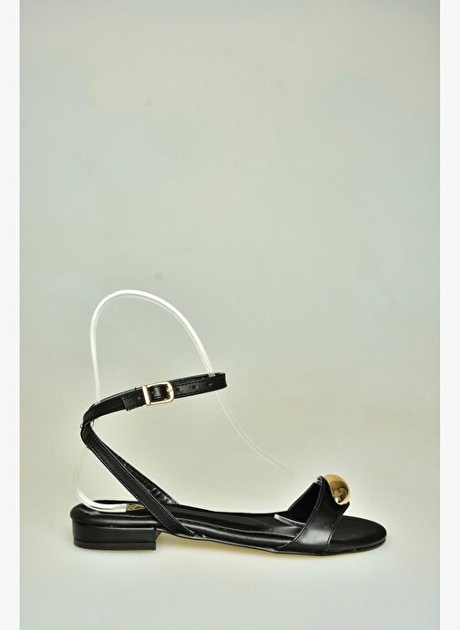 U726017209 Siyah Alçak TopuklU Kadın Sandalet - Görsel 6