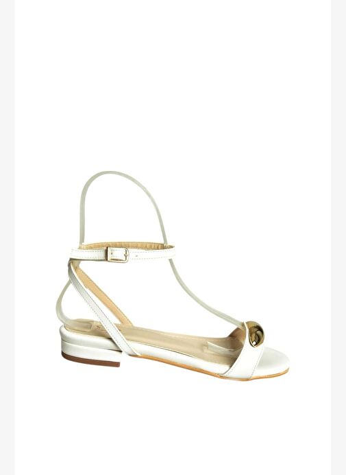 U726017209 Beyaz Alçak TopuklU Kadın Sandalet - Görsel 6