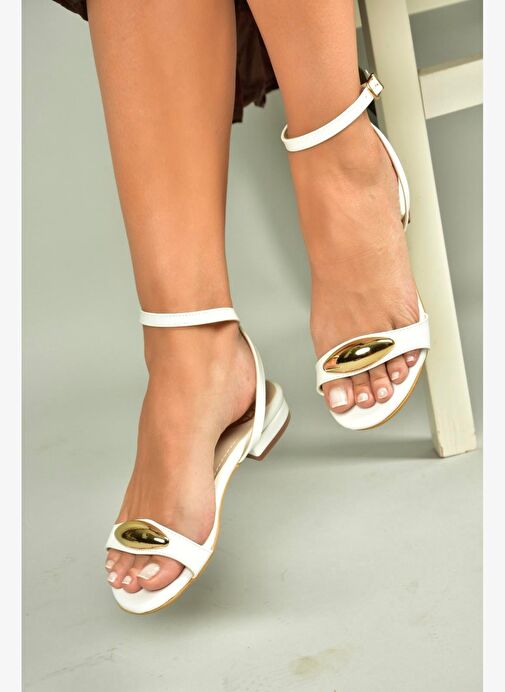 U726017209 Beyaz Alçak TopuklU Kadın Sandalet - Görsel 3