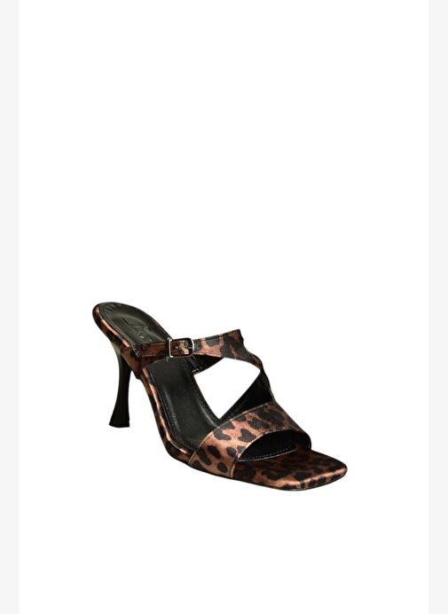 U590034404 Siyah/Leopar Kumaş Topuklu Kadın Terlik - Görsel 8