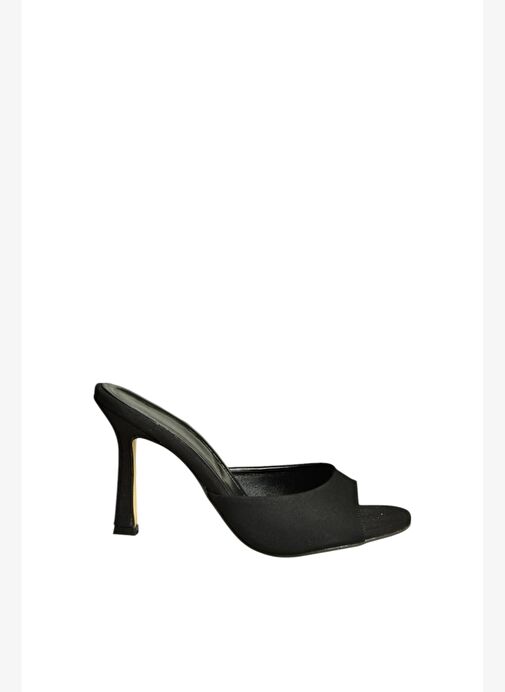 U997062804 Siyah Kumaş İnce Topuklu Kadın Terlik - Görsel 7