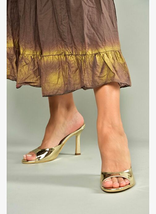 U997062834 Altın Ayna İnce Topuklu Kadın Terlik - Görsel 5