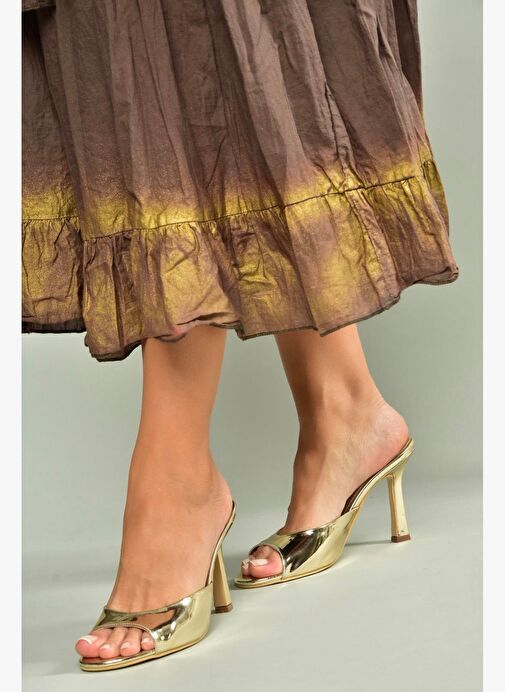 U997062834 Altın Ayna İnce Topuklu Kadın Terlik - Görsel 4