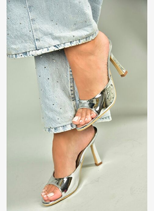 U997062834 Gümüş Ayna İnce Topuklu Kadın Terlik - Görsel 2