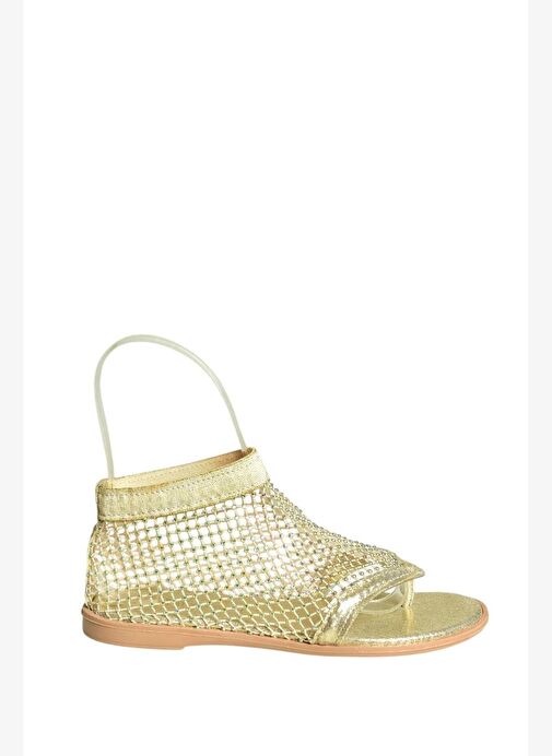 U713261215 Altın File Parmak Arası Kadın Sandalet - Görsel 4