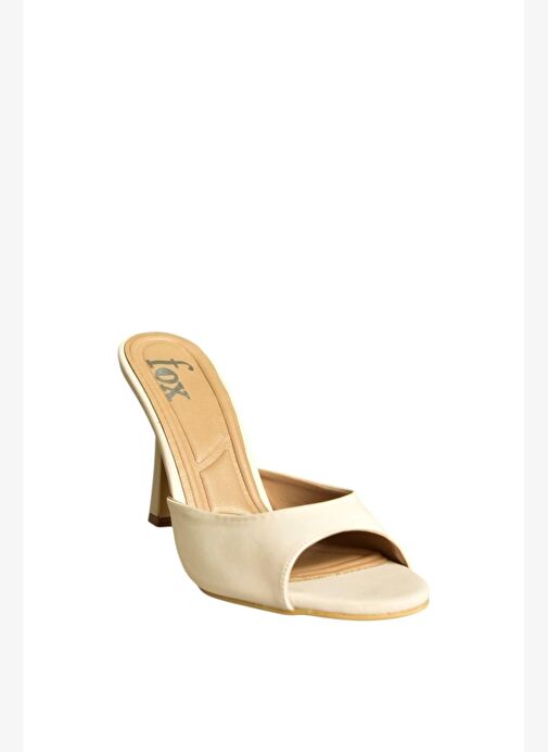 U997062804 Bej Kumaş İnce Topuklu Kadın Terlik - Görsel 6