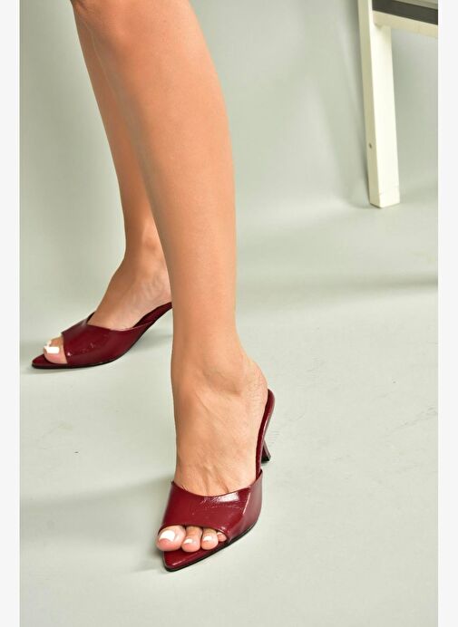 U654081009 Bordo Sivri Burunlu Topuklu Kadın Terlik - Görsel 4