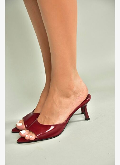 U654081009 Bordo Sivri Burunlu Topuklu Kadın Terlik - Görsel 5