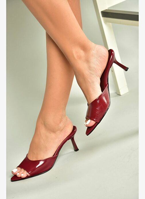 U654081009 Bordo Sivri Burunlu Topuklu Kadın Terlik - Görsel 2