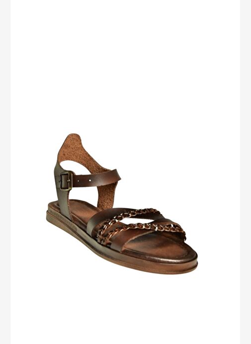 U390906403 Kahverengi Hakiki Deri Kadın Sandalet - Görsel 4