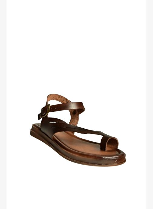 U390903603 Kahverengi Hakiki Deri Kadın Sandalet - Görsel 6