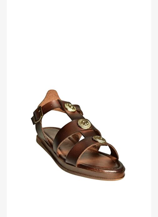 U390971303 Kahverengi Hakiki Deri Kadın Sandalet - Görsel 6