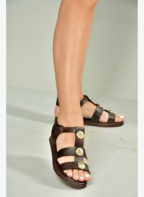 U390971303 Kahverengi Hakiki Deri Kadın Sandalet - Görsel 3