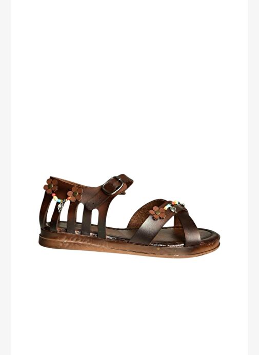 U390973503 Kahverengi Hakiki Deri Kadın Sandalet - Görsel 7