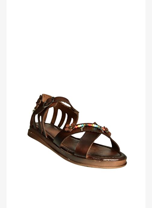 U390973503 Kahverengi Hakiki Deri Kadın Sandalet - Görsel 6