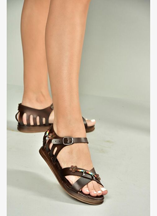 U390973503 Kahverengi Hakiki Deri Kadın Sandalet - Görsel 4