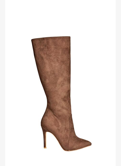 N372530102 Kahverengi Süet İnce Topuklu Kadın Çizme - Görsel 7