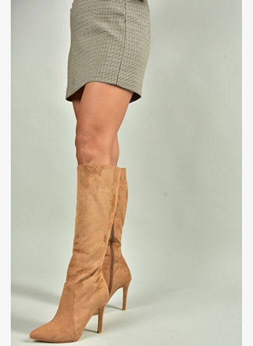 N372530102 Taba Süet İnce Topuklu Kadın Çizme - Görsel 3