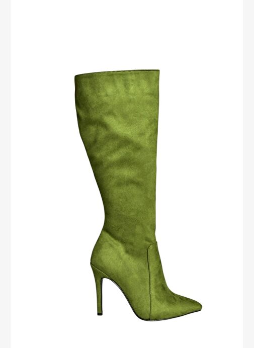 N372530102 Yeşil Süet İnce Topuklu Kadın Çizme - Görsel 6