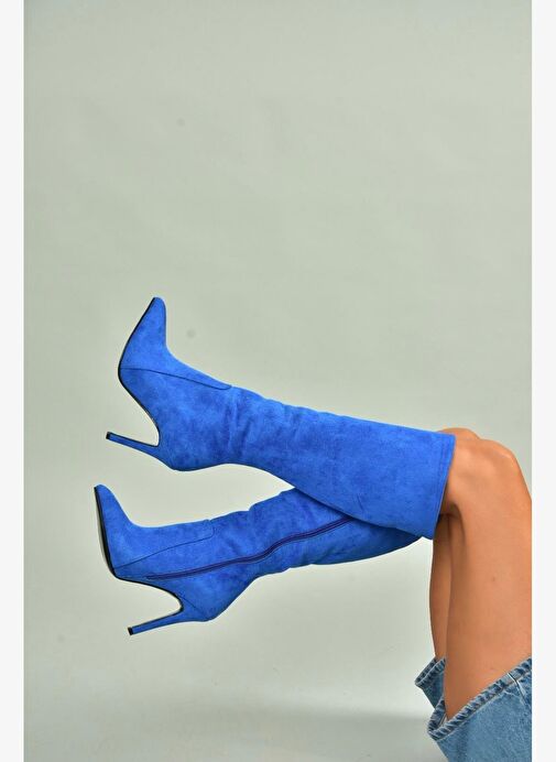 N372530102 Saks Mavi Süet İnce Topuklu Kadın Çizme - Görsel 5